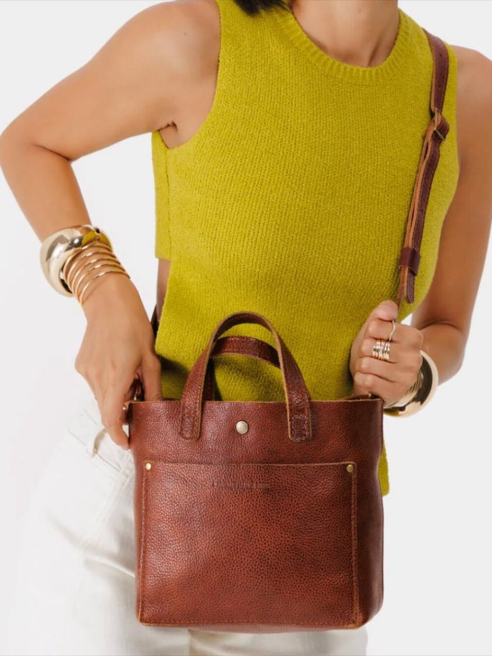 Portland Leather Goods Mini Crossbody Tote Bag Dune Tan Full Grain Leather - Picture 4 of 10
